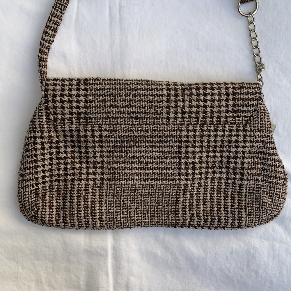 Large brown cream tweed clutch shoulder bag w/ rhinestone detail NWT Lane Bryant - Picture 4 of 14